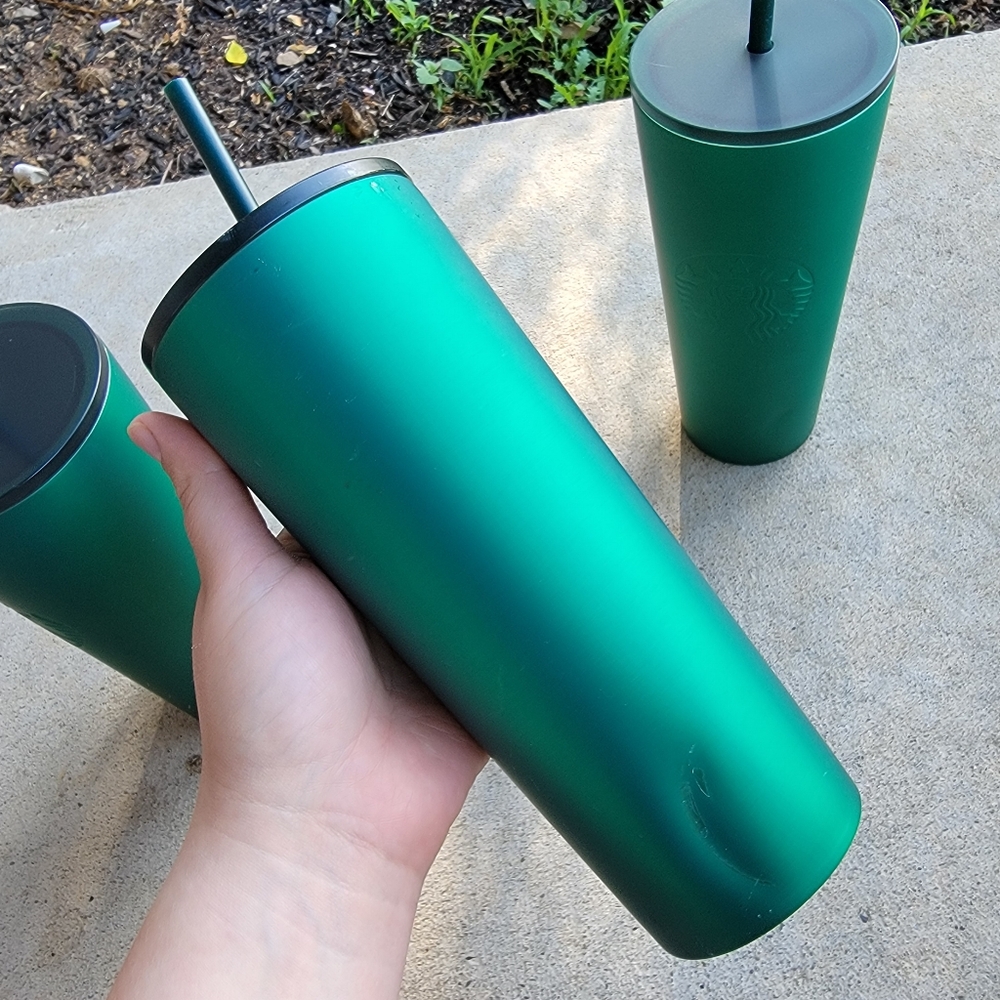 Starbucks Soft Touch Green Stainless Steel Venti Tumblers SET OF THREE NEW - Picture 6 of 12